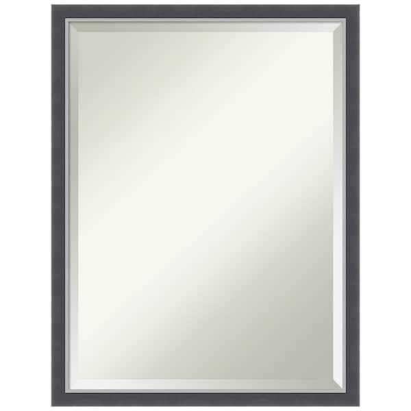 Amanti Art Eva 19.75 in. x 25.75 in. Modern Rectangle Thin Framed Black Silver Bathroom Vanity Mirror
