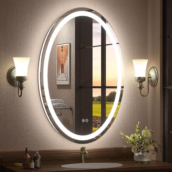24 in. W x 36 in. H Oval Frameless Super Bright 192 Leds/m Lighted Anti-Fog Tempered Glass Wall Bathroom Vanity Mirror
