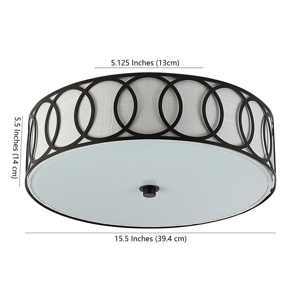 Aubrey Contemporary 15.5" LED Flush Mount in Oil Rubbed Bronze with Linen Shade
