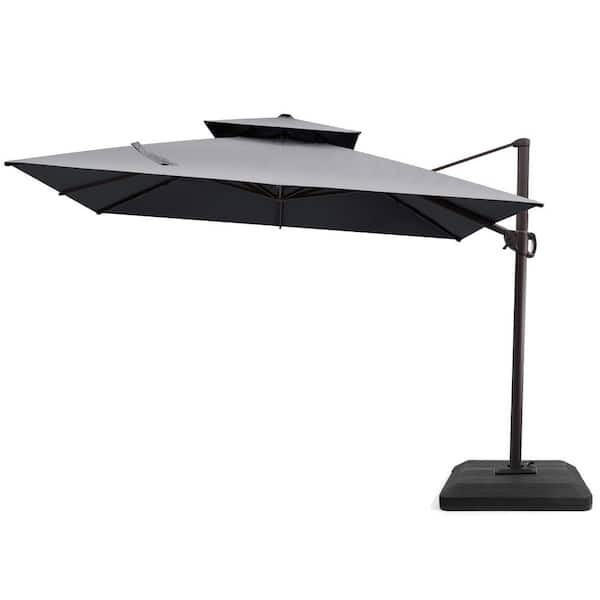 Pellebant 10.5 ft. Aluminium Square 360° Rotation Offset Cantilever Patio Umbrella in Gray and Stand Fillable Base