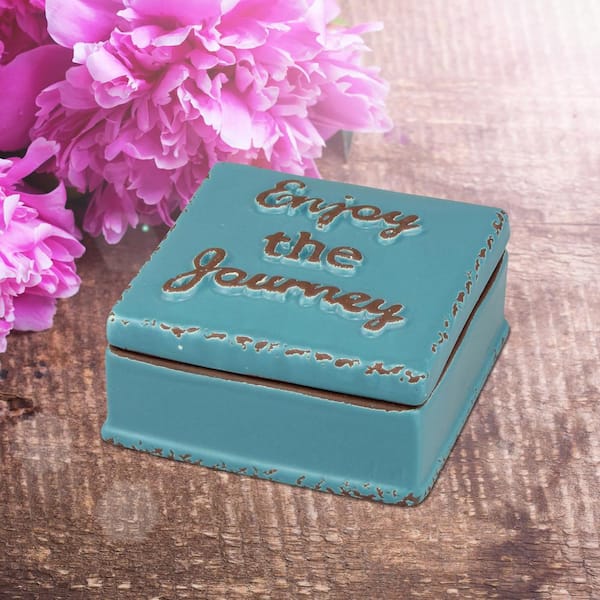Stonebriar Collection 4.5 in. x 2 in. Ceramic Enjoy the Journey Trinket Box