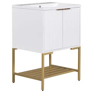24 in. W x 18 in. D x 33.7 in. H Freestanding Bath Vanity in White with White Ceramic Sink