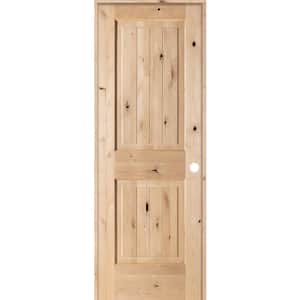 28 in. x 80 in. Knotty Alder 2 Panel Square Top V-Groove Solid Wood Left-Hand Single Prehung Interior Door
