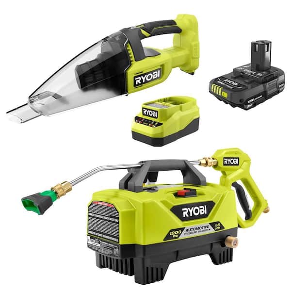 1200 PSI 1.8 GPM Cold Water Automotive Electric Pressure Washer & ONE+ 18V Handheld Vacuum w/ 2.0 Ah Battery & Charger