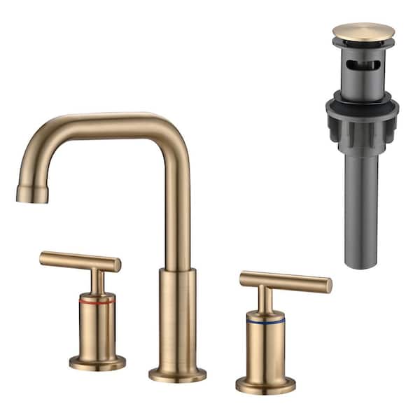 Aurora Decor Fiona 8 in. Widespread 2-Handle Bathroom Faucet with Drain Kit Included in Brushed Gold