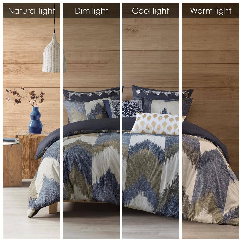 Full Navy Cotton Reversible Comforter Set with Graphic Detail