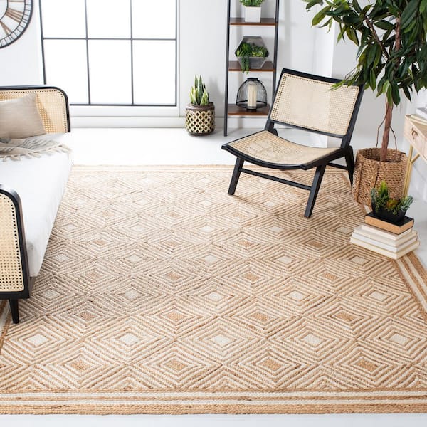 Natural Fiber Beige/Ivory 8 ft. x 10 ft. Woven Border Area Rug