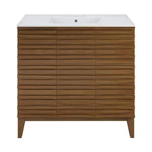 Cascade 36 in. Brown oak Bathroom Vanity With White, 3-Hole Ceramic Sink Top