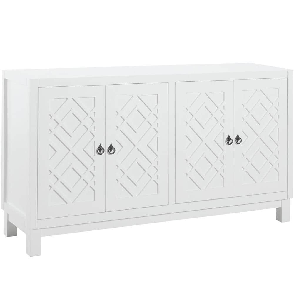 60 in. W x 15.7 in. D x 32 in. H White Linen Cabinet with 4-Doors, Pull Rin