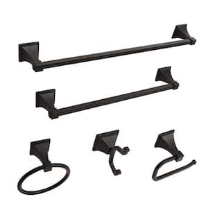 Cholet 5-Piece Bath Hardware Set with Towel Hook and Ring Toilet Paper Holder Towel Bars in Oil Rubbed Black