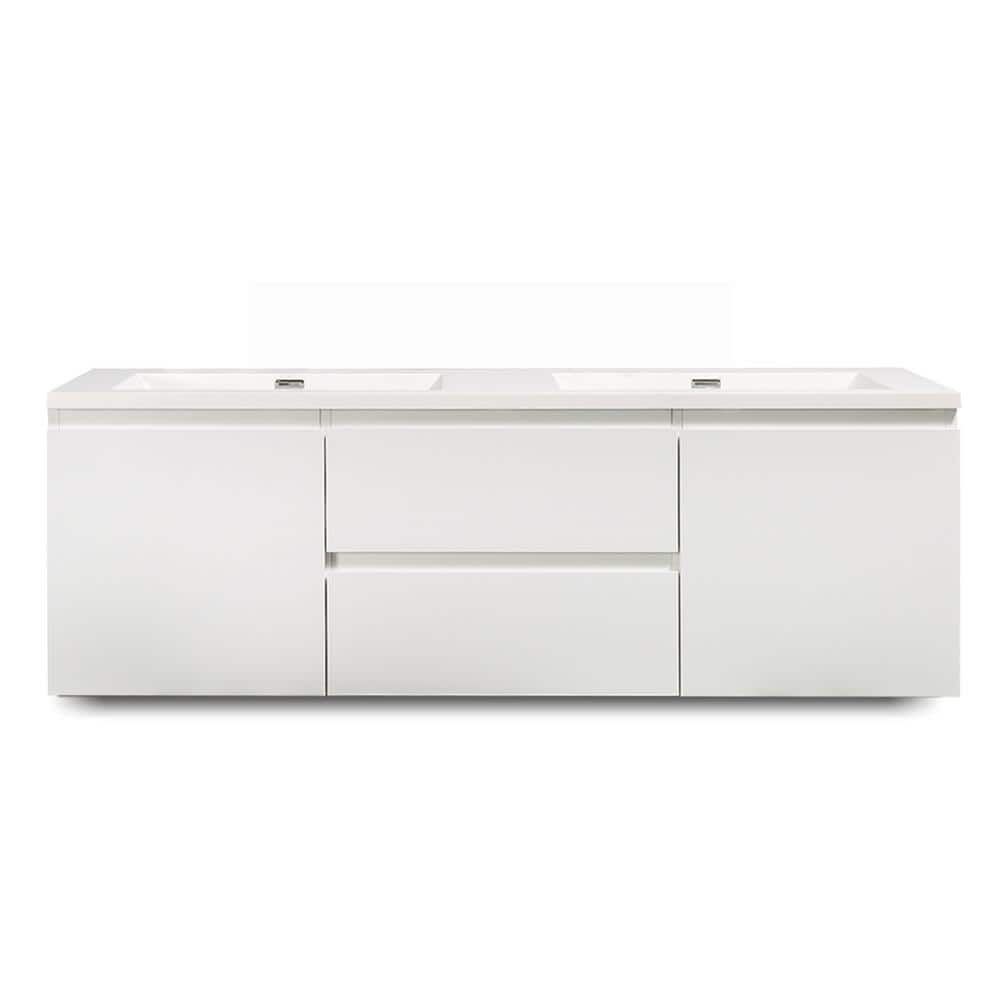 Maincraft Wall-Mounted 60 in. W x 19 in. D x 20 in. H Bath Vanity in Glossy  White with White Solid Surface Top with White Basin HK-60BVS-ANG78 - The  Home Depot