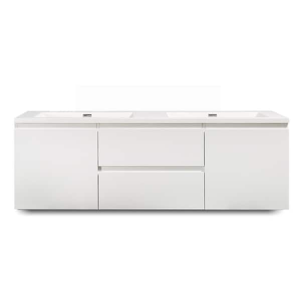 Maincraft Wall-Mounted 60 in. W x 19 in. D x 20 in. H Bath Vanity in Glossy White with White Solid Surface Top with White Basin
