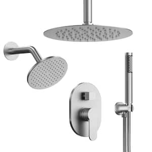 3-Spray Patterns 10, 6 in. Single Handle Ceiling,Wall Mount  Fixed Shower Head Dual Shower Head in Brushed Nickel