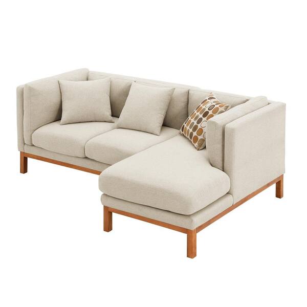 75 Modern Sectional Sofa Couch, 4-Seat L-Shaped Upholstered Couch Set with 3 Free Pillows, Beige-ModernLuxe