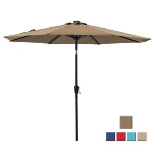 9 ft. Aluminum Patio Market Umbrella Features UV Resistant with LED Lights Taupe