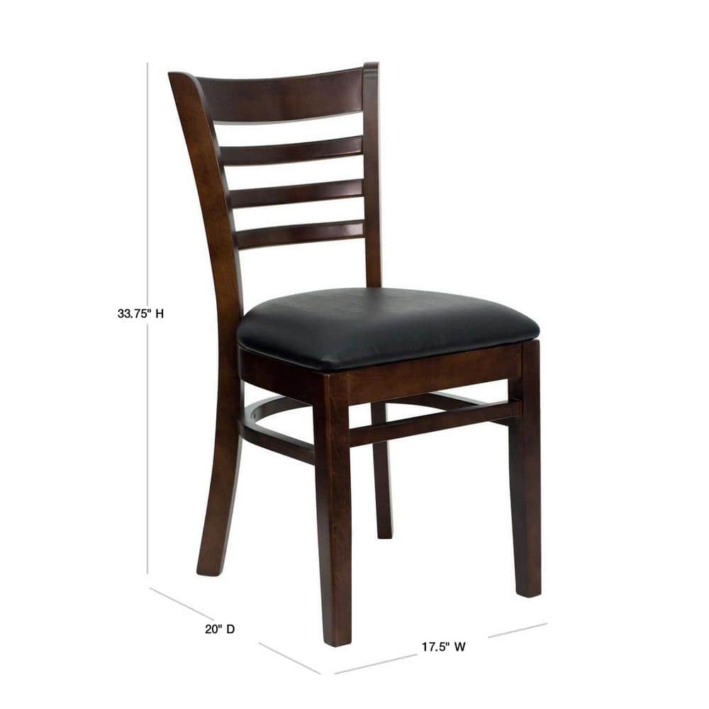 Walnut Wood and Black Vinyl Ladderback Side Chair