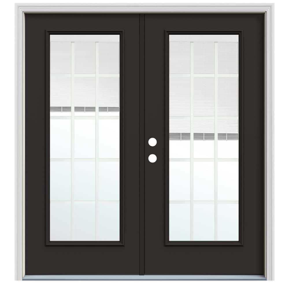 72 in. x 80 in. Bronze Right-Hand/Inswing Fiberglass French Patio Door w/15 Lite Low-E Glass, Blinds and Rot Resist Jamb price history on PriceWatchPro