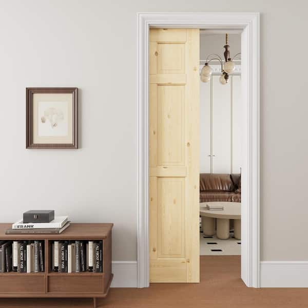 28 in. x 80 in. Paneled 6-Lite Unfinished Wood Sliding Pocket Door with Door Frame and Hardware (Soft Close Included)