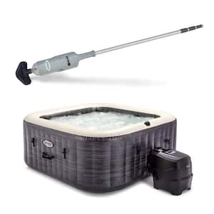 Handheld Vacuum Pool Cleaner with 4-Person 140-Jet Inflatable Hot Tub in Greystone
