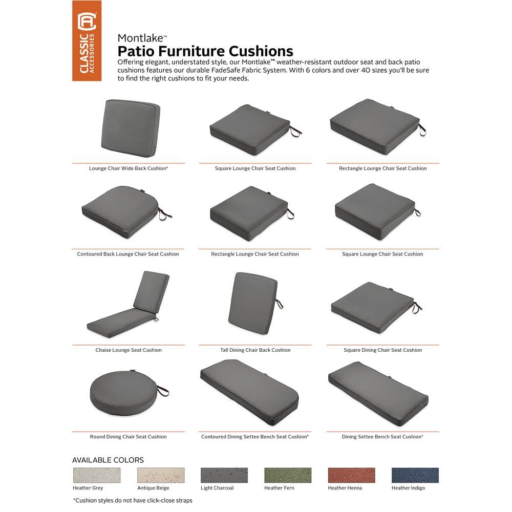 Montlake FadeSafe 23x23 Light Charcoal Grey Patio Chair Cushion