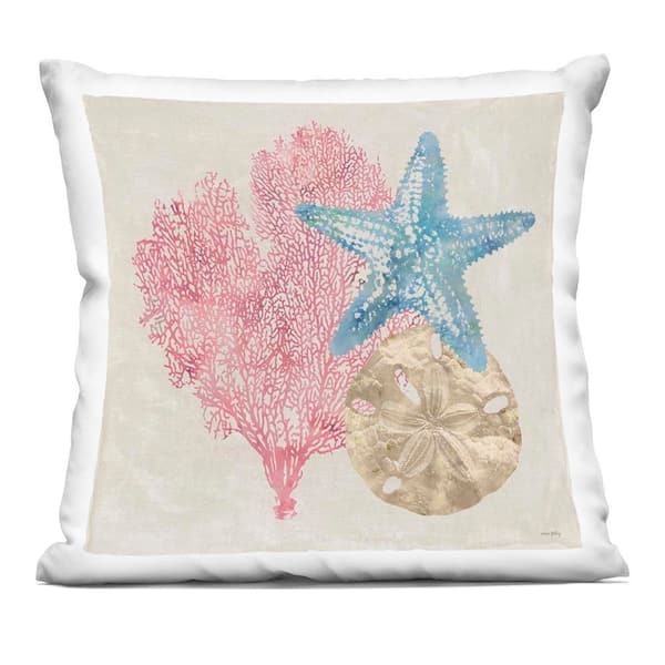 Stupell Industries Sea Life Trio on Beige Off-White Abstract Polyester 18 in. x 18 in. Throw Pillow