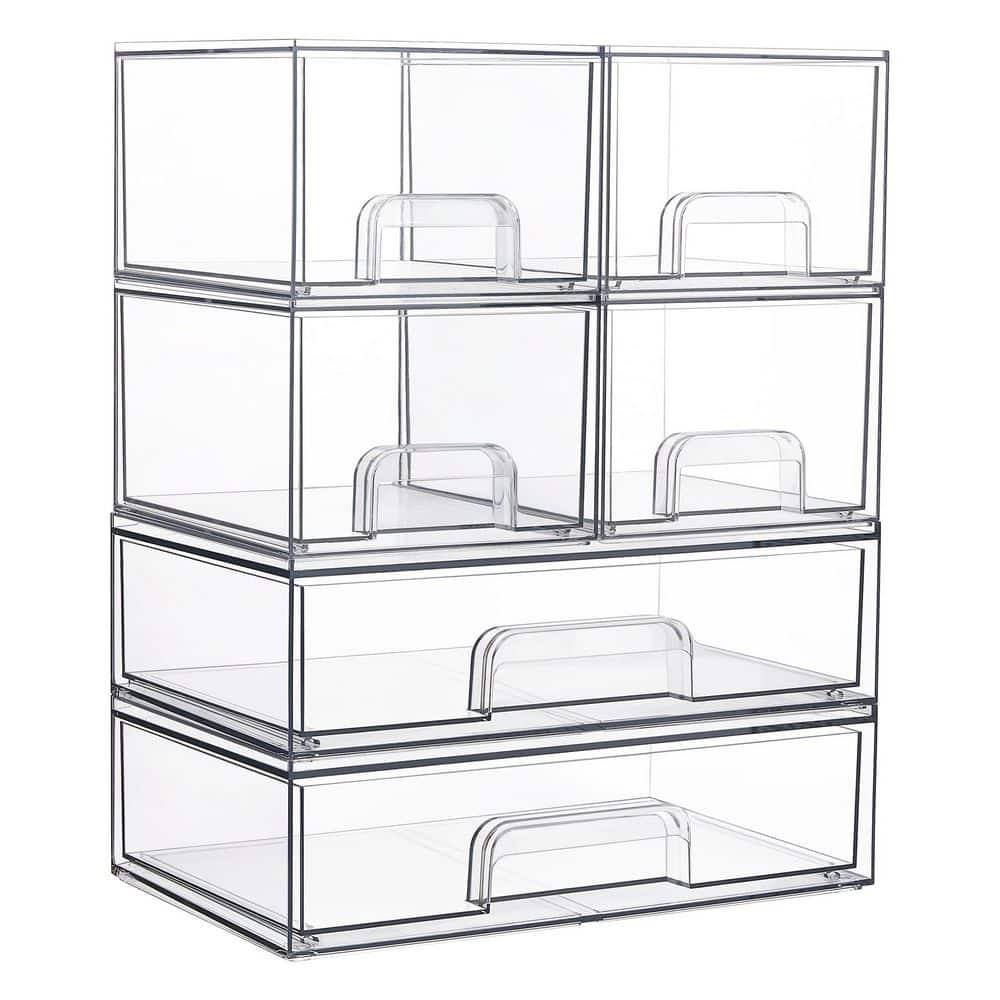 6-Pack Stackable Clear Plastic Over-the-Cabinet Vanity Organizer with Built-in Handle and Non-Slip, 4 Small+2 Wide price history on PriceWatchPro