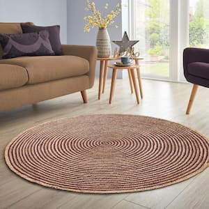 Braided Purple 6 ft. Round Transitional Reversible Jute Area Rug