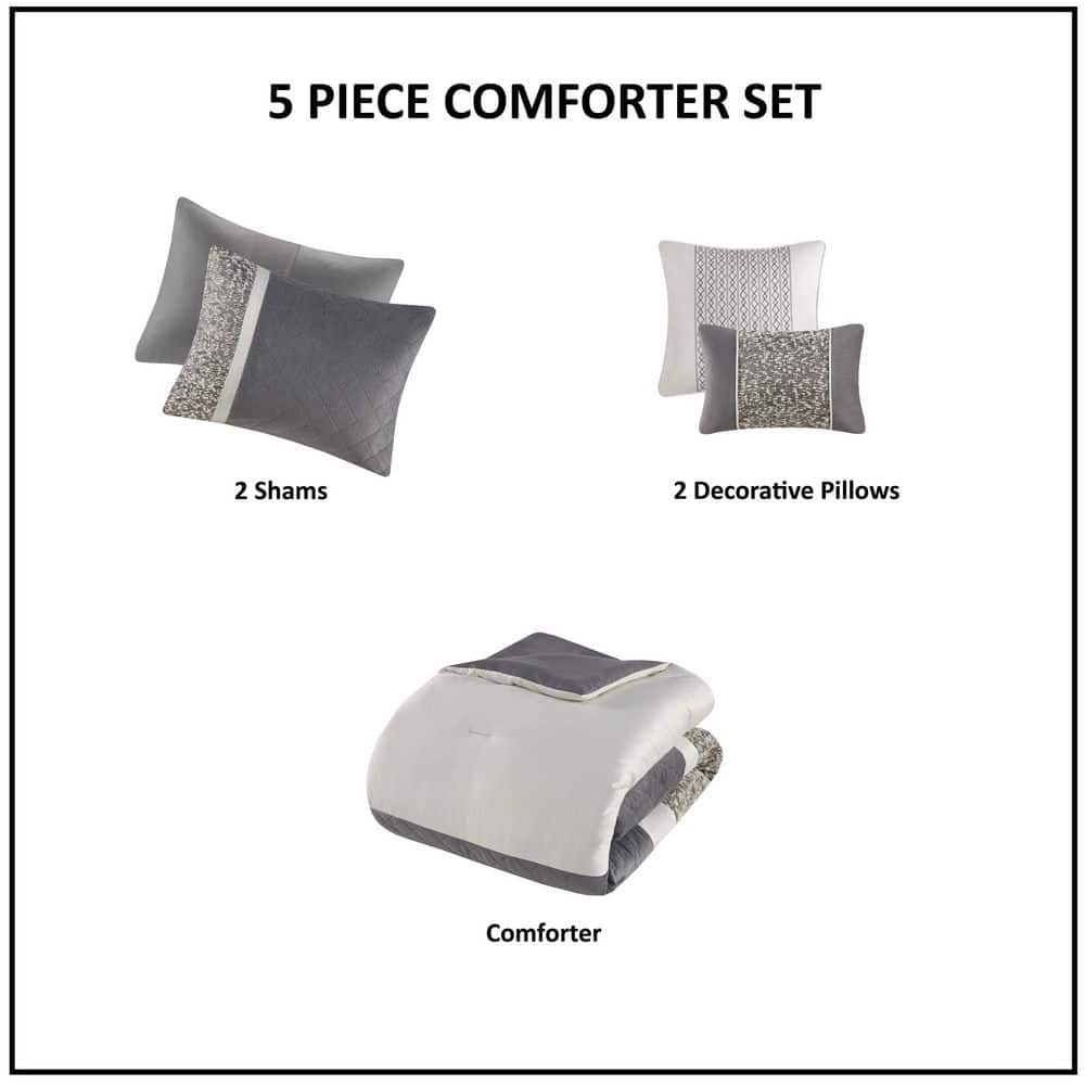 Gray Queen Jacquard Microfiber 7-Piece Comforter Set