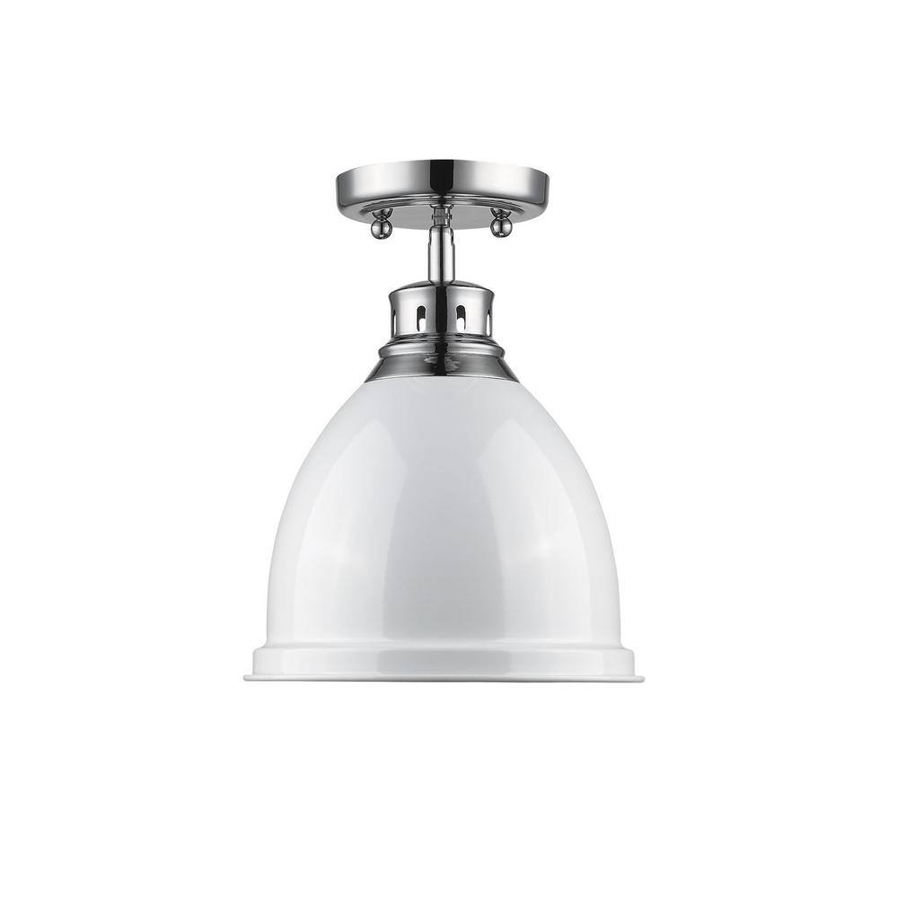 Transitional Pewter-White Glass Chrome 8.88" Flush Mount Light