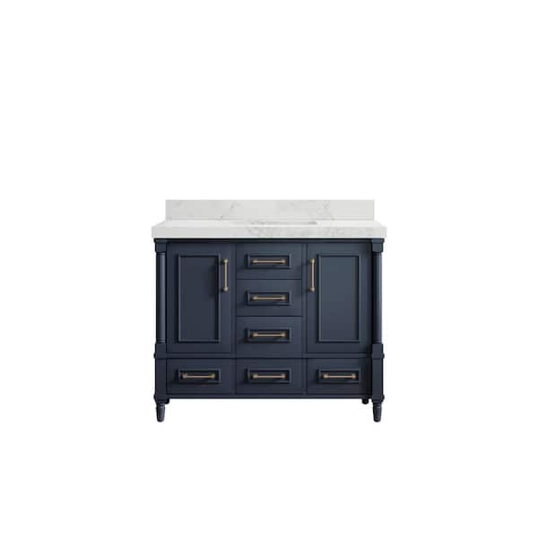 Willow Collections Hudson 42 in. W x 22 in. D x 36 in. H Bath Vanity in Navy Blue with 2 in. Calacatta Nuvo Top