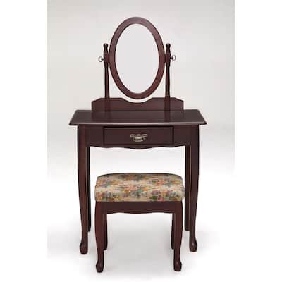 Cherry Tree Furniture Dressing Table Set Vanity Dresser with 3-Way Tri-fold Mirrors 4 Drawers & Jacquard Cushioned Stool