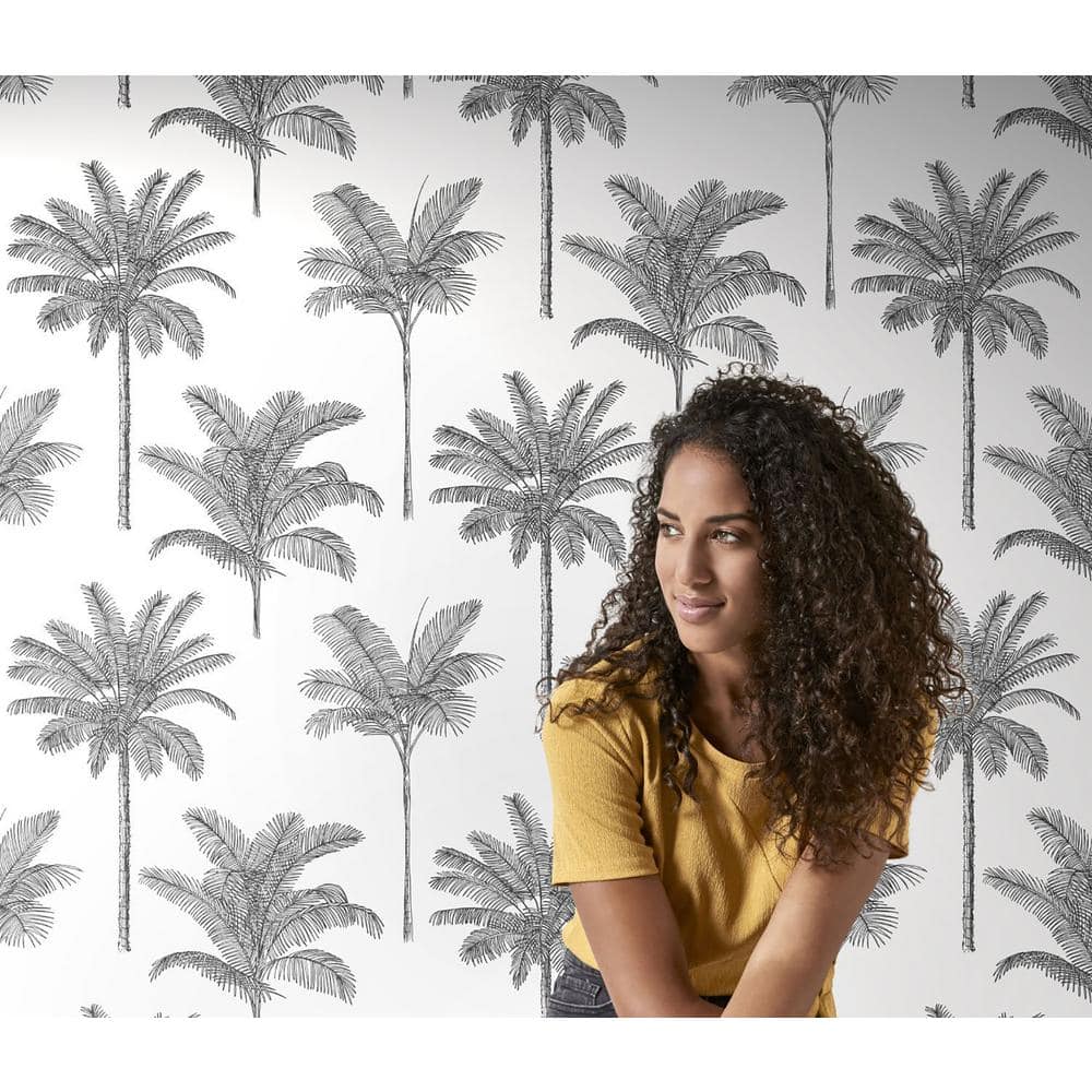 Taj Charcoal Palm Trees Non-Woven Wallpaper, 20.9-Inch by 33-Foot