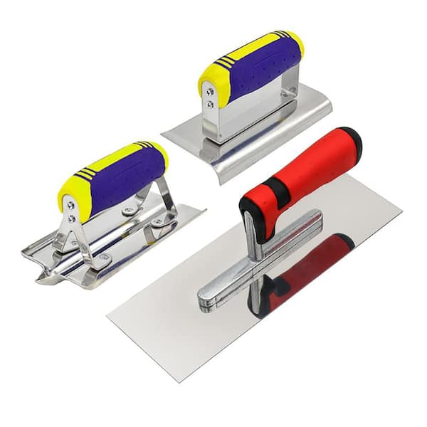 NVNOO Stainless Steel Flat Finishing Trowel, plus Concrete Edger and Groover Stucco Cement for Masonry Construction (3-Pack)