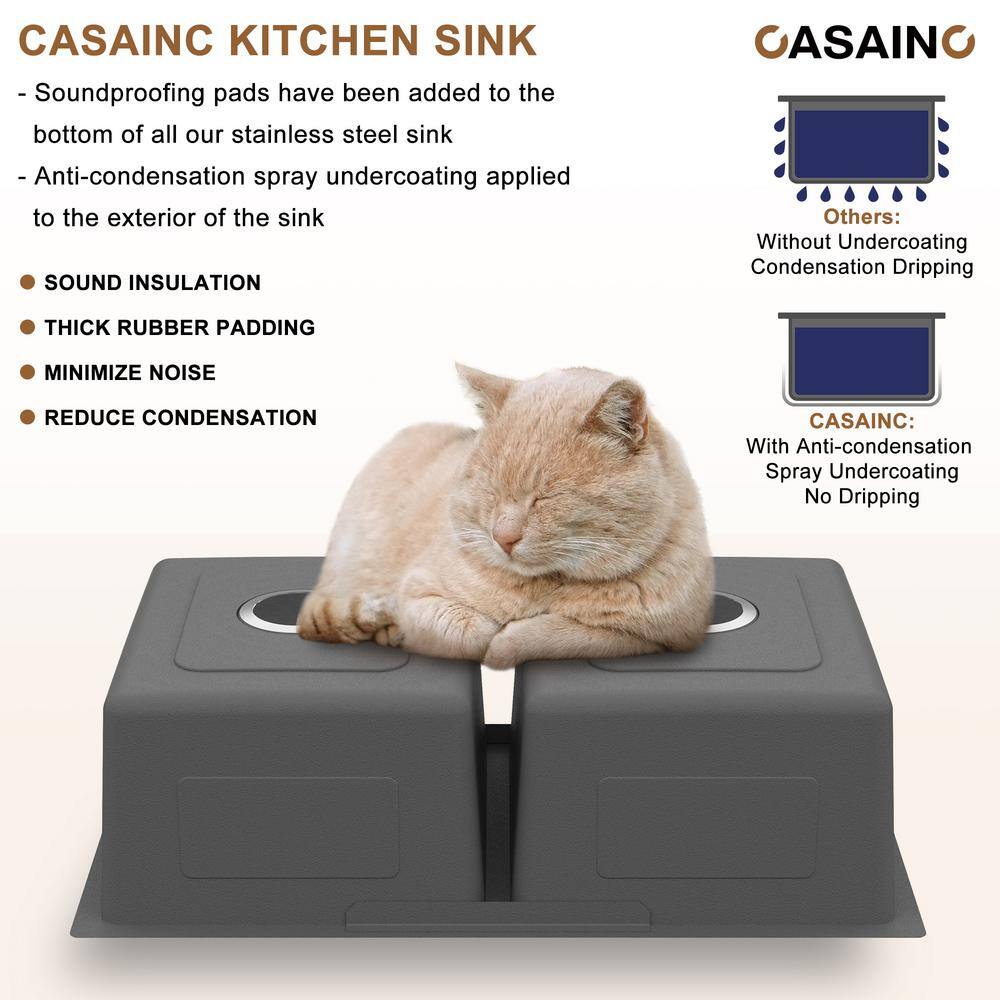 31'' Brushed Stainless Steel Double Bowl Undermount Kitchen Sink