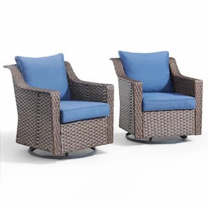 Skinny Guy Series 2-Pack Grey Wicker Outdoor Patio Glider with CushionGuard Blue Cushions