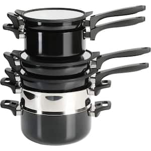 Grayson 9-Piece Nonstick Aluminum Stackable Cookware Set in Black