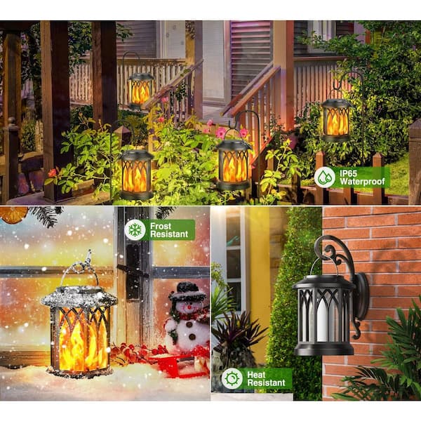hcman 4-Pack Solar Lantern Outdoor Lights, Upgraded Flickering