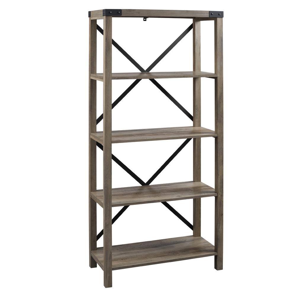 Gray 64" Water Resistant 4-Shelf Wood Bookcase
