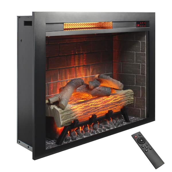 30.2 in. 1500-Watt Black 5000 BTU Recessed Electric Fireplace Utility Convection Infrared Space Heater with Remote