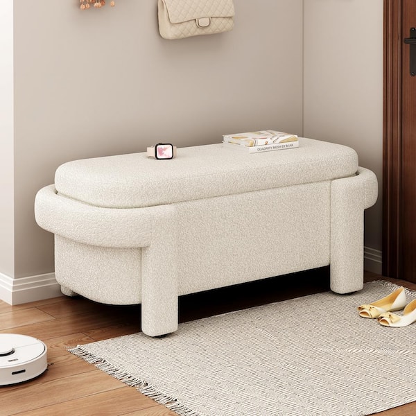 Unbranded Beige 48.25 in. W Bedroom Bench, Storage Ottoman Bench, Large Storage Space for the Living Room, Entryway and Bedroom