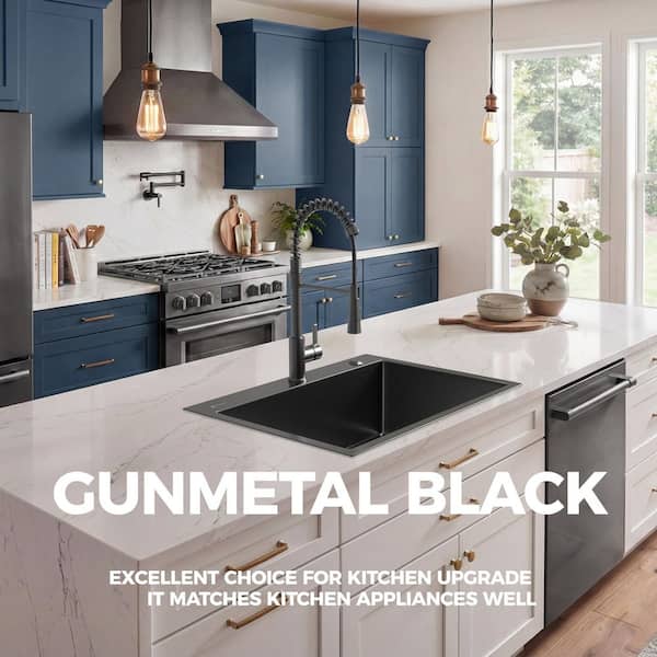 Glacier Bay 25 in. Drop-In Single Bowl 18 Gauge Gunmetal Black