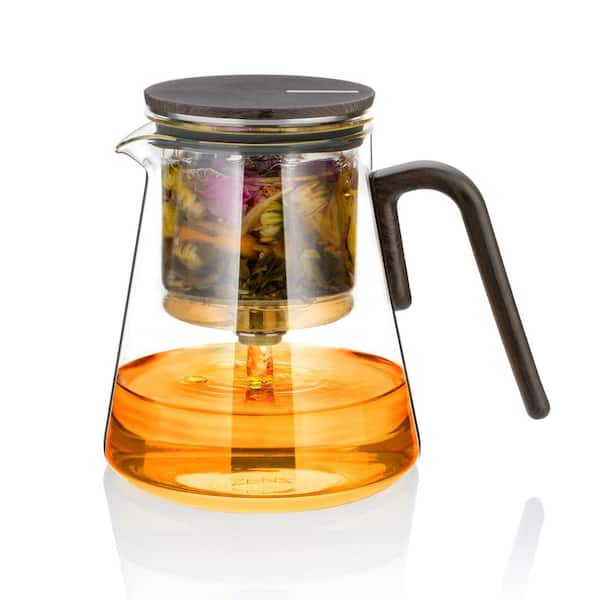 3-Cup Enchanted Glass Teapot with Infuser and Magnetic Suction Lid, Black Walnut Pattern Handle, Tea Lovers Gifts