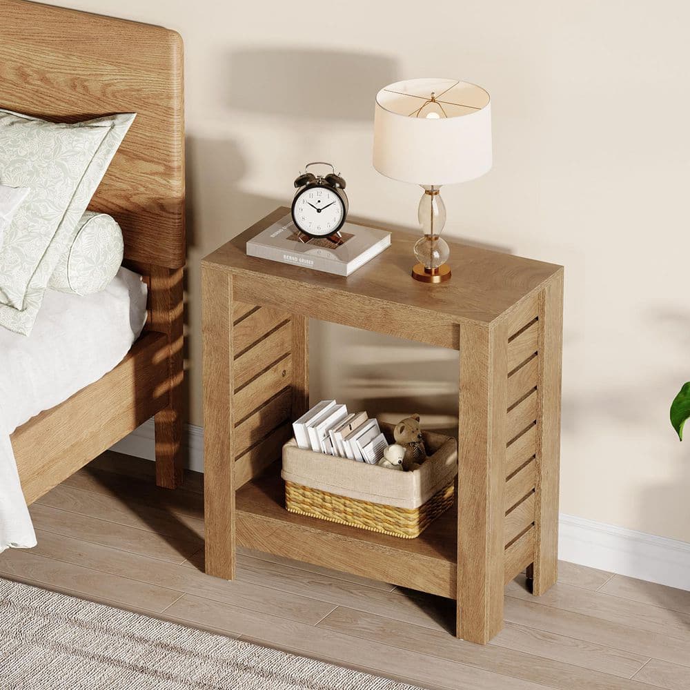Kerlin 23.62 in. Brown Rectangle Wood 2-Tier Farmhouse End Table Narrow Side Table Nightstand with Storage Shelf price history on PriceWatchPro