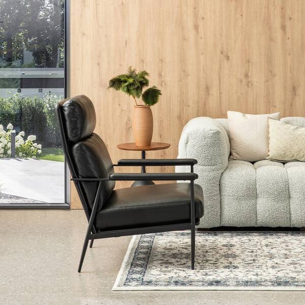 Glitzhome Mid Century Modern Black Leatherette Armchair with High Back and Padded Arms 2000700091