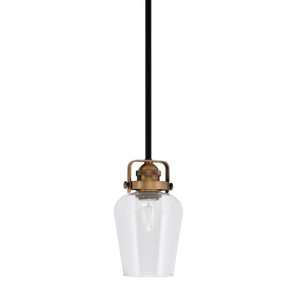 Unbranded Decatur 60-Watt 1-Light Black and Brass Light Mini Pendant with 5 in. Clear Bubble Glass Shade, No Bulb Included