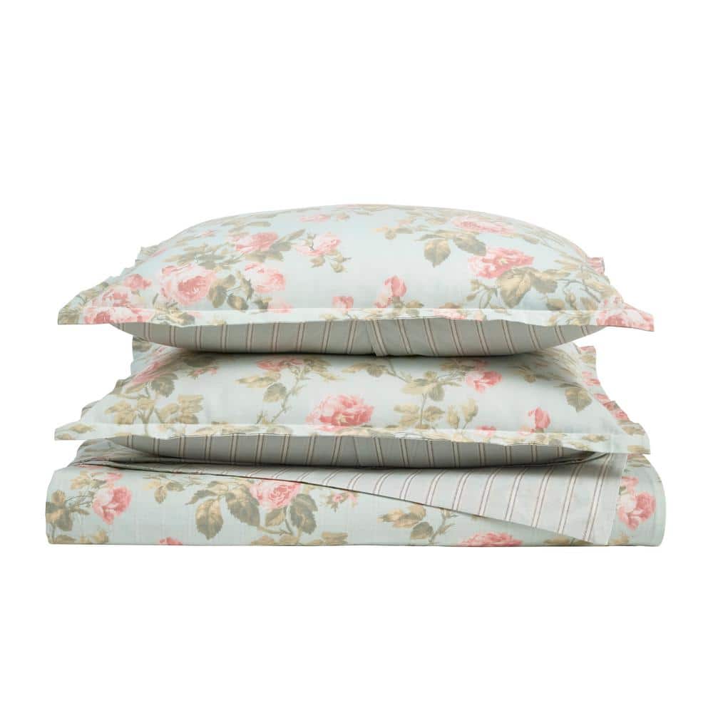 Madelynn Full/Queen Blue Cotton Floral Bedspread Cover Set
