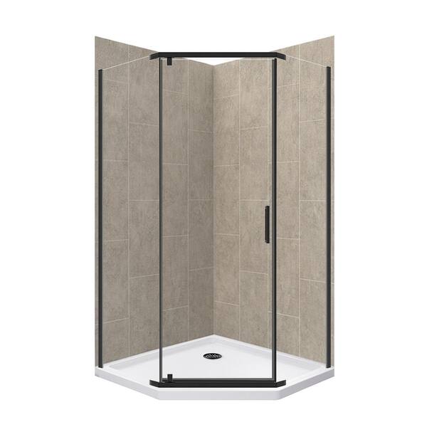 Cornerview 36 in. L x 36 in. W x 76.75 in. H Corner Drain Corner Shower  Stall Kit in Brushed Nickel