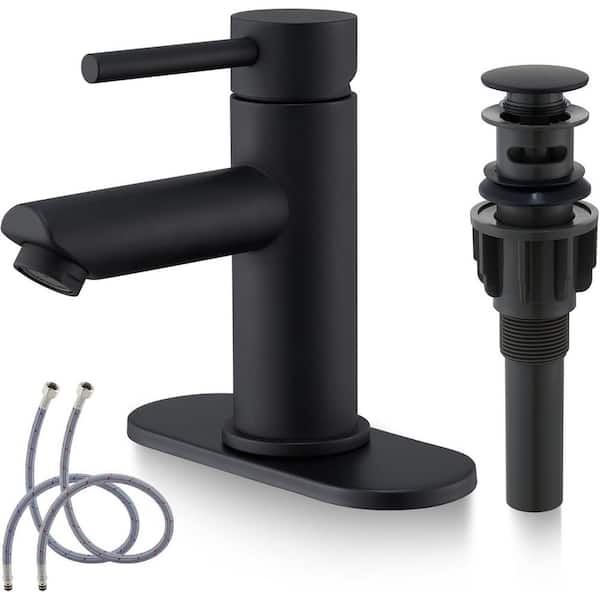 GELE Single Hole Bathroom Faucet RV Deck Mount 1-Hole or 3-Hole with Pop-Up Drains in Matte Black