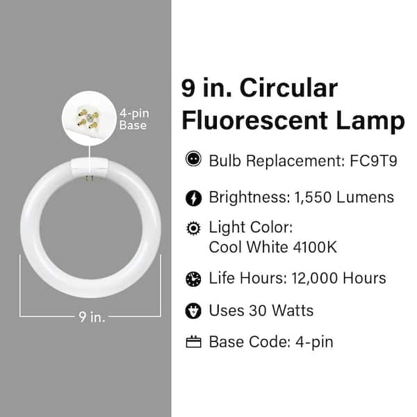 30-Watt 9 in. T9 G10q Linear Circline Fluorescent Tube Light Bulb, Cool White 4100K (1-Pack)