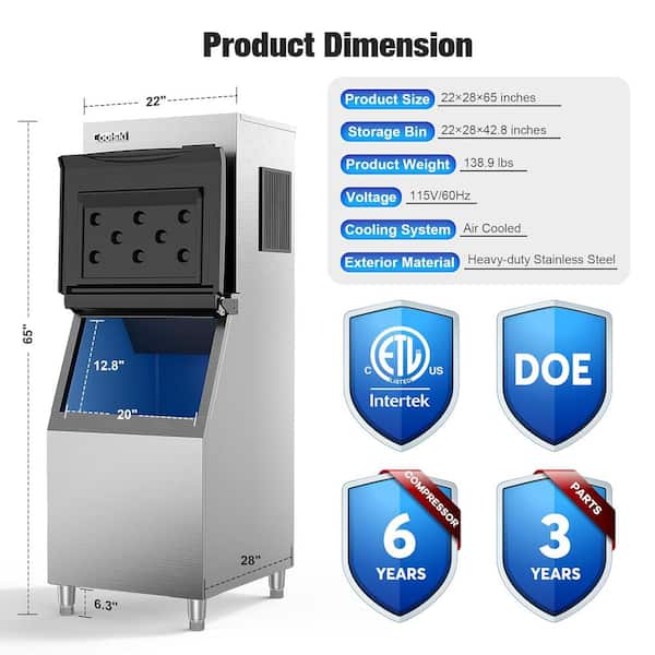 Coolski 22 in. 450 lb. Cube Ice Commercial Freestanding Ice Maker